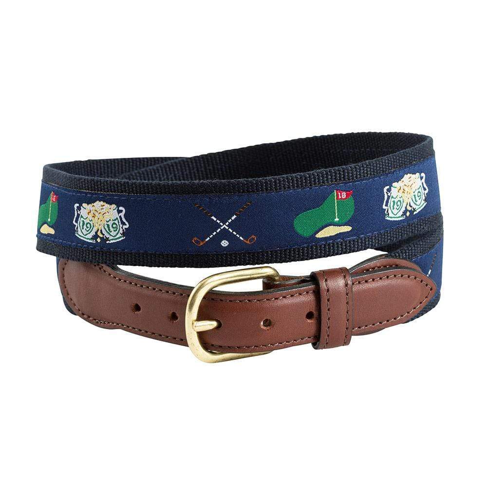Image of Golf-Themed Motif Belt in Navy