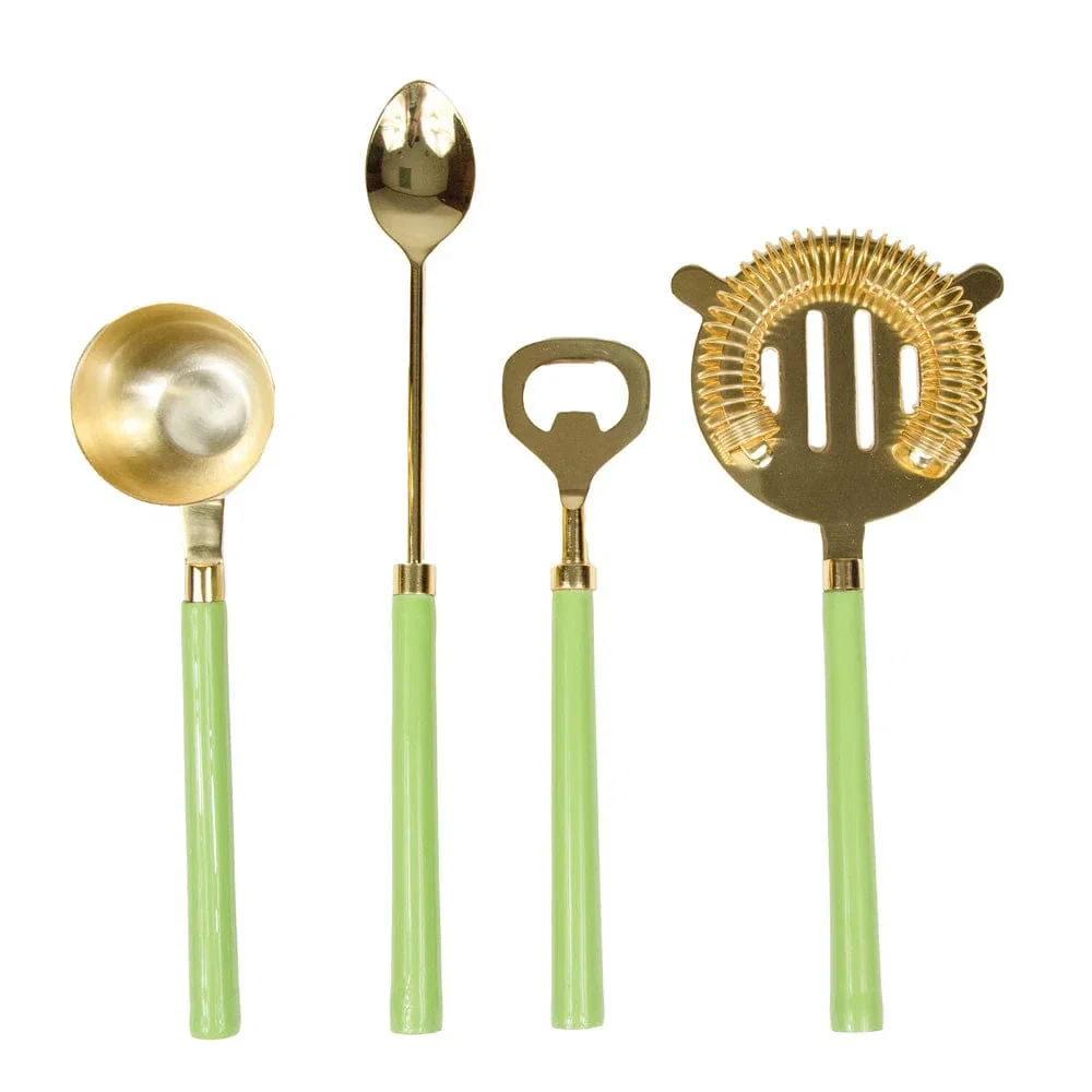 Image of Moss Green & Shiny Brass Bar Tool Sets