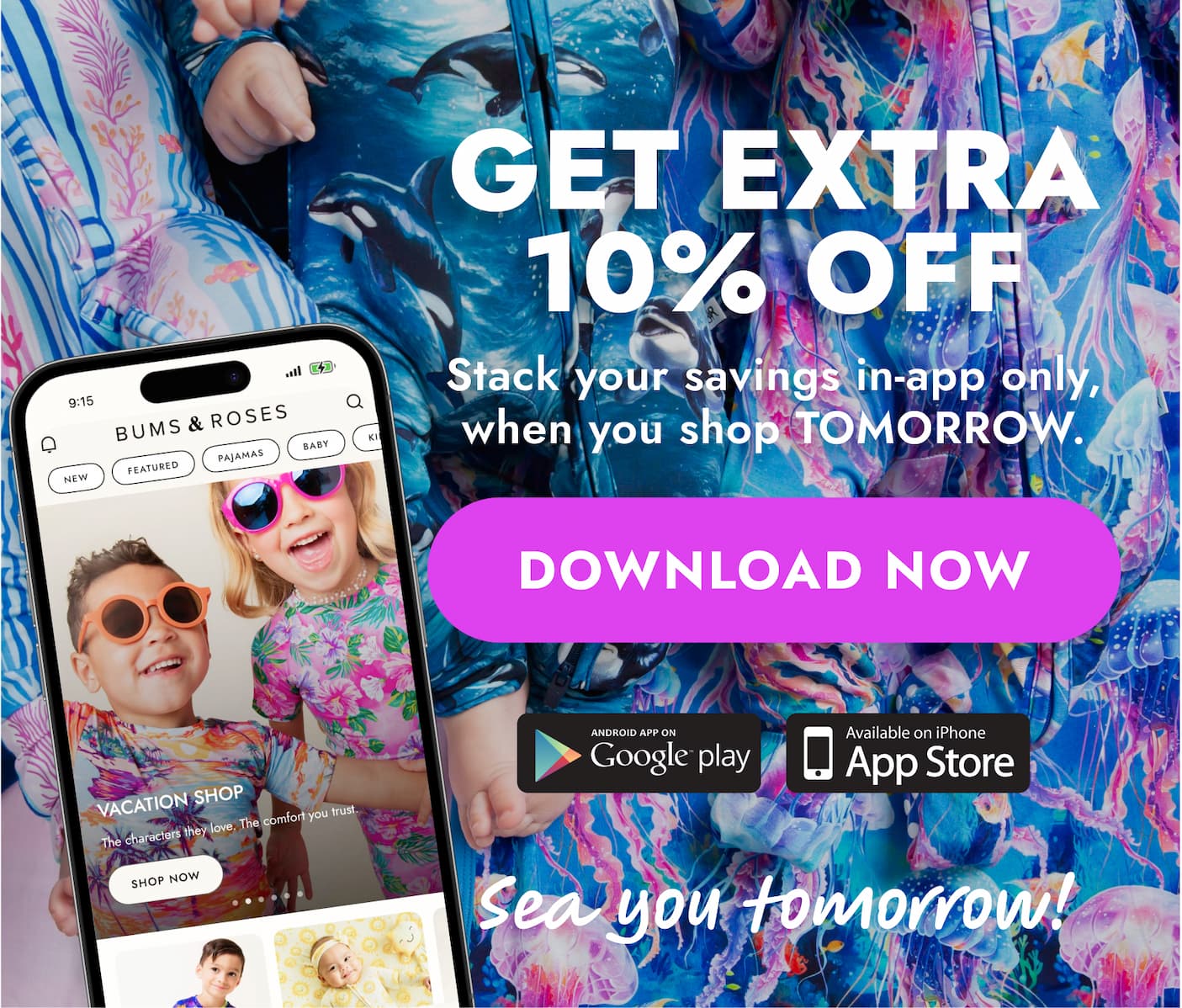 introducing: the bums & roses app. download today to save extra 10% on all june drop days