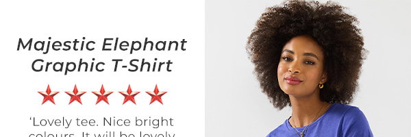 Majestic Elephant Graphic T-Shirt - ‘Lovely tee. Nice bright colours. It will be lovely for my holiday.’ - Christine S
