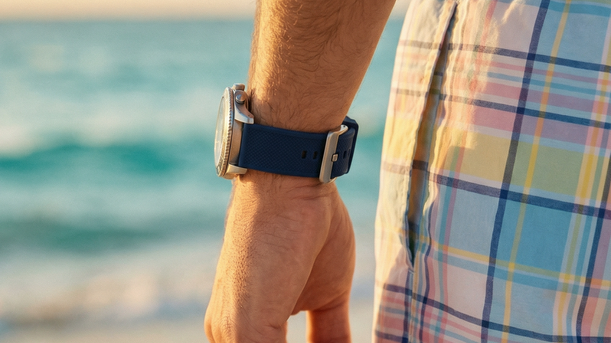 someone wearing a black elite silicone watch band