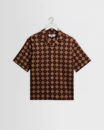 Didcot - Rust Tile Print Seersucker Short-Sleeve Shirt