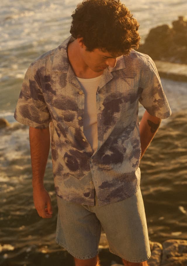 Didcot - Blue Watercolour Print Short-Sleeve Shirt