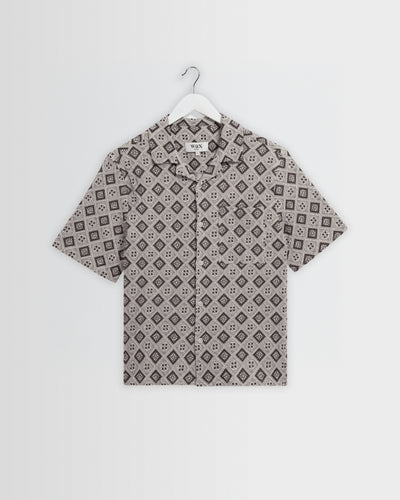 Didcot - Ecru And Black Tile Print Short-Sleeve Shirt