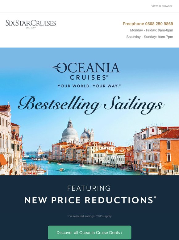 Bestselling Luxury Sailings Featuring HUGE Savings!