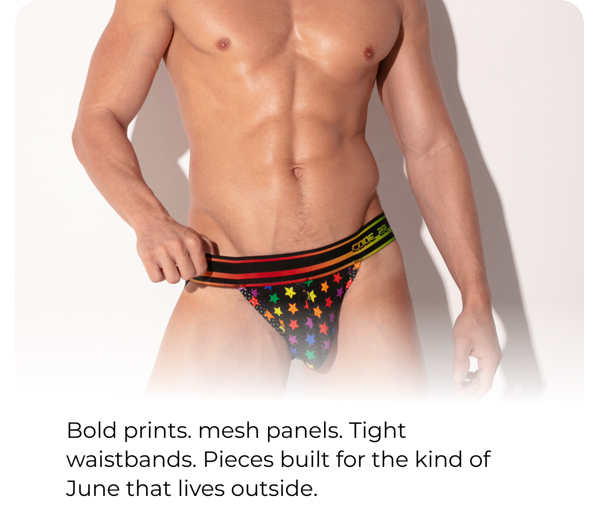 Bold prints. mesh panels, tight waistbands. piece build 