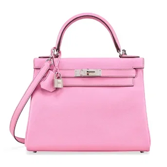 A Rare 5P Bubblegum Pink Epsom Leather Retourné Kelly 28 With Palladium Hardware