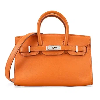 A Limited Edition Orange H Swift Leather Micro Birkin 15 With Palladium Hardware
