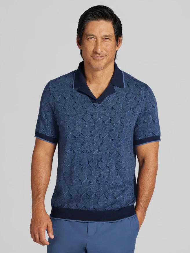 Joseph Abboud Modern Fit Jacquard Camp Collar Polo Sweater