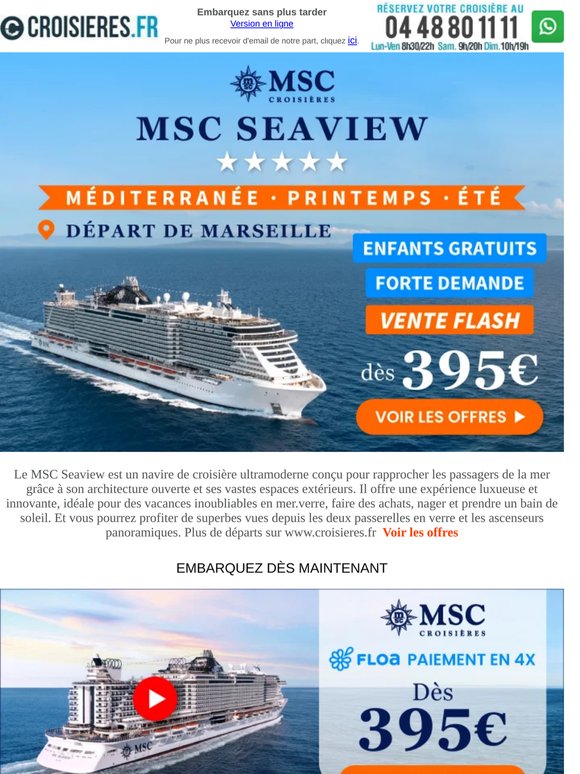 Msc Seaview 5* embarquez dès 395€