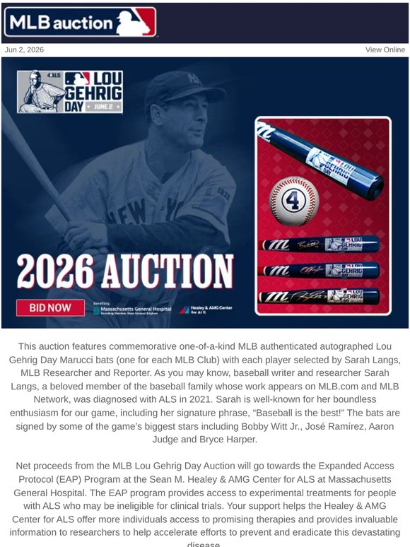 Now live! The 2026 Lou Gehrig Day Auction