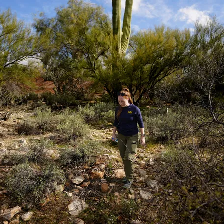 FBI investigators make their way through the landscape outside Nancy Guthrie's home in Catalina Foothills, Tucson, Arizona, on Feb. 11, 2026.
