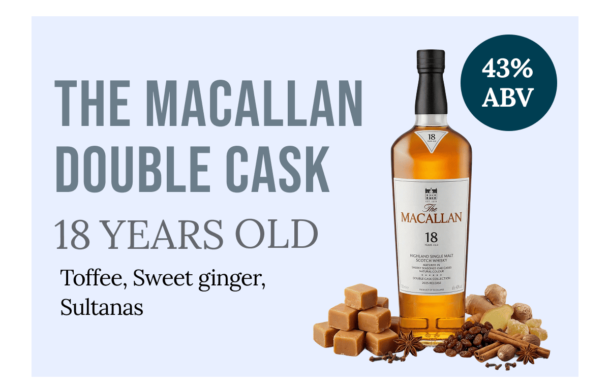 The Macallan  Double Cask 18 YEARS  Toffee, Sweet ginger, Sultanas