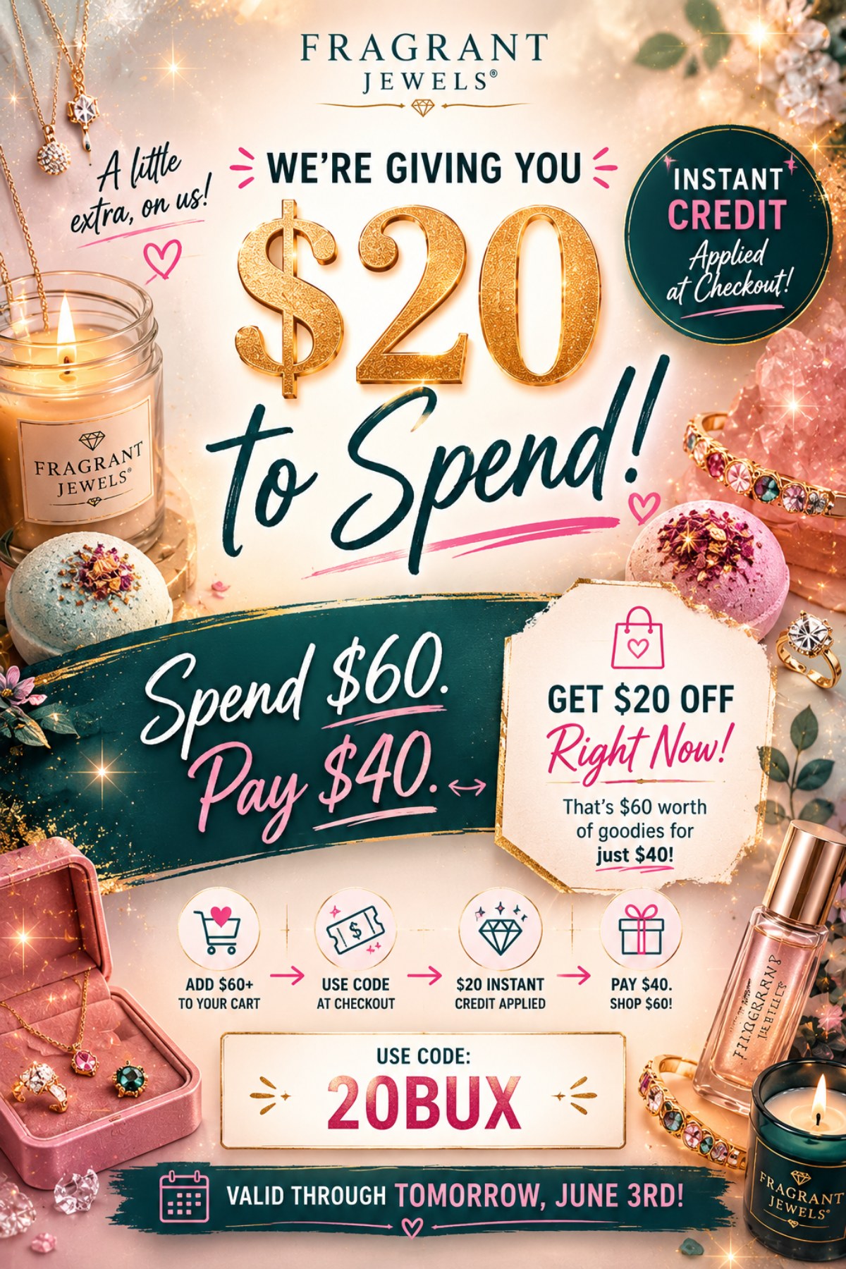 We're giving you $20 to spend in instant credit on $60+ orders (Pay only $40). Use code 20BUX (auto-applied for your)! Shop Now! Valid through Jun 3rd.