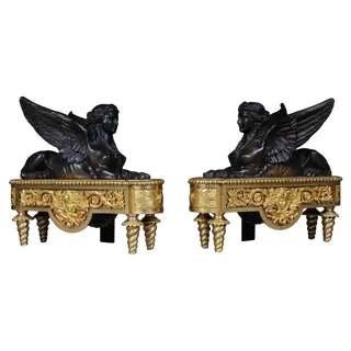 Image of 19th Century Empire Brass Sphinx Chimneys, 1860s, Set of 2