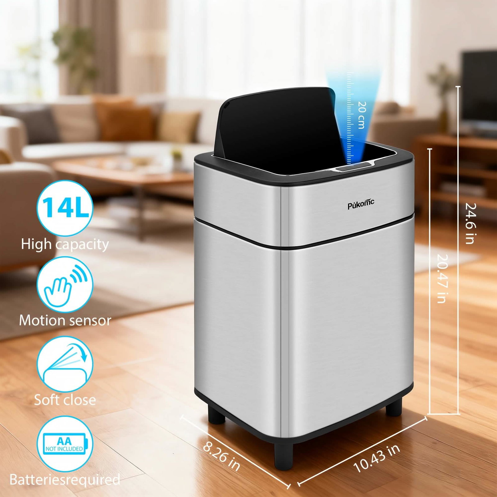 Image of Automatic Stainless Steel Sensor Trash Can – Hands-free Quiet Close & Odor-Control System
