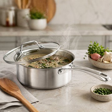 Cuisinart 2-Piece Ceramic Stainless Steel Sauce Pan Set 500F 3QT Silver Cover