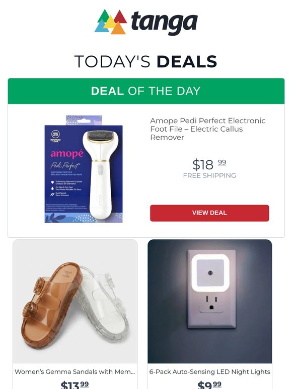 Amope Pedi Perfect Electronic Foot File – Electric Callus Remover | Women’s Gemma Sandals with Memory Foam Insole - Shade & Shore | 6-Pack Auto-Sensing LED Night Lights