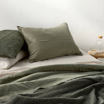 King Heavyweight Linen Blend Comforter Sham Olive Green - Casaluna