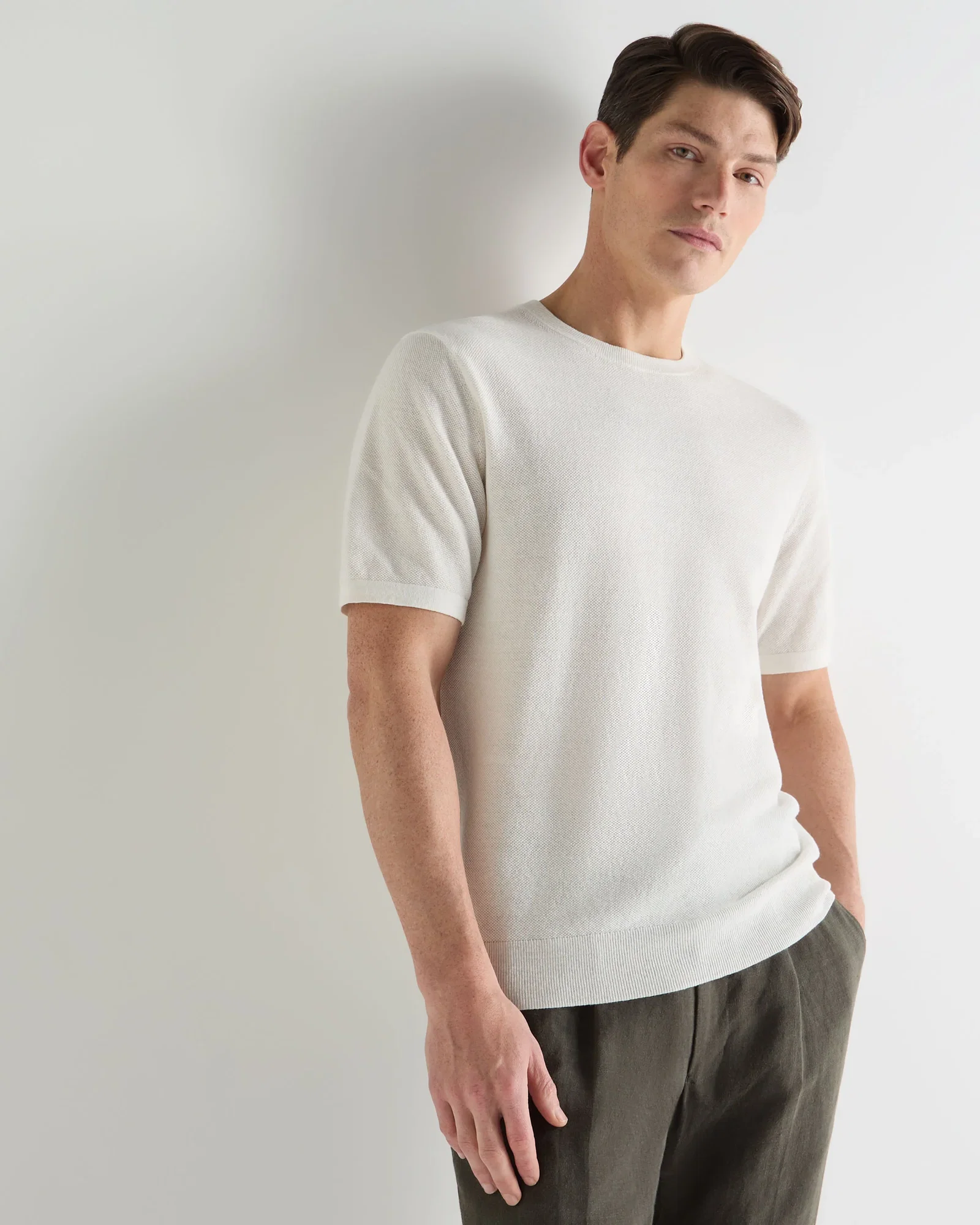 Image of Men's Pique Linen Blend Tee White