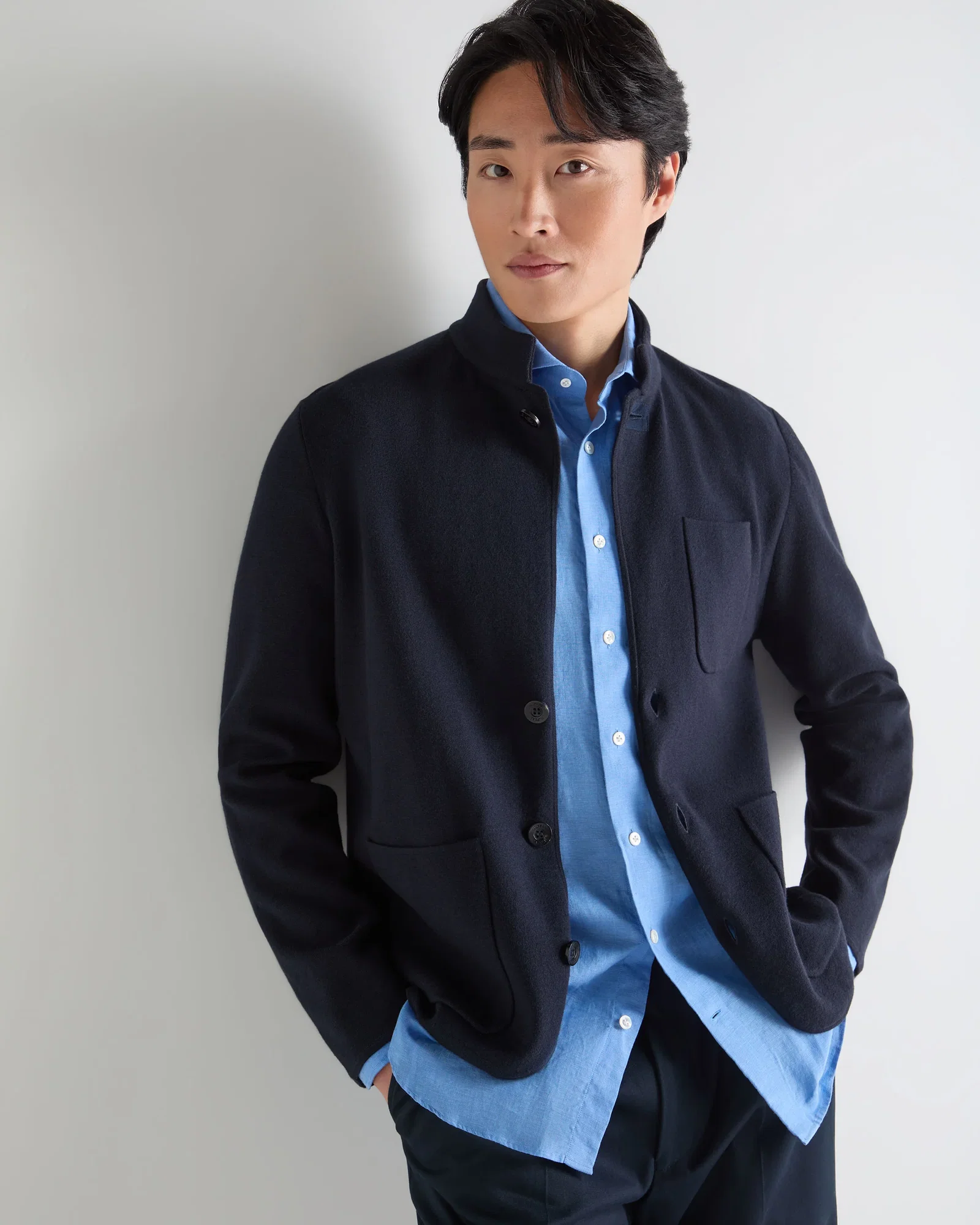 Image of Men's Half Milano Cotton Blend Jacket Navy Blue