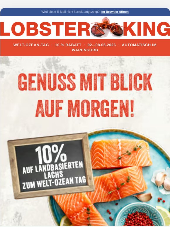 Lobsterking Freundin/Freund, Welt-Ozean-Tag: 10% auf ausgewählte Highlights (02.06.–08.06.) – Landlachs & vegane Grillfavoriten entdecken