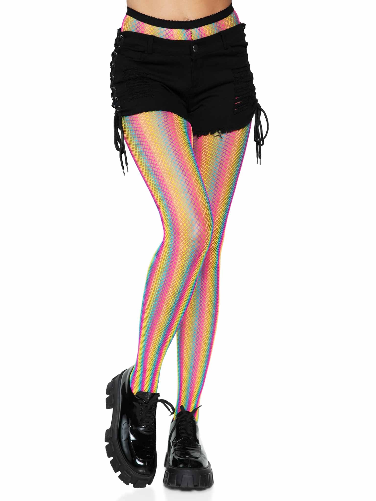 Image of Tay Rainbow Striped Fishnet Tights