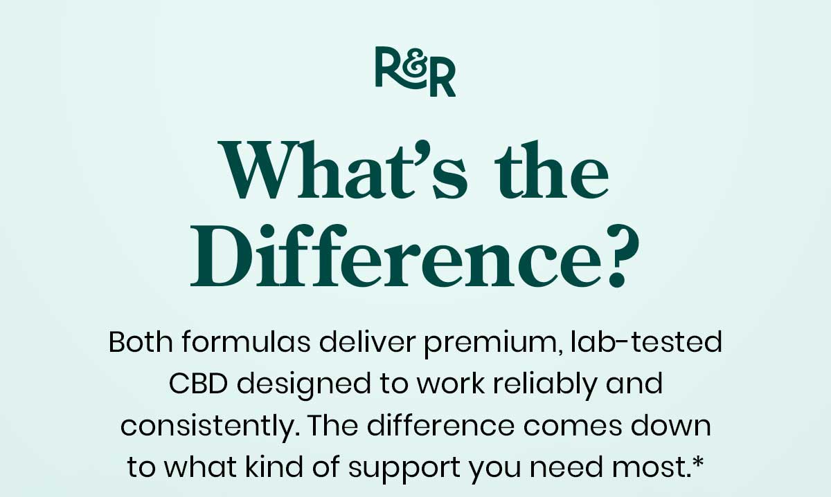 What's the Difference? Both formulas deliver premium, lab-tested CBD designed to work reliably and consistently. The difference comes down to what kind of support you need most.*