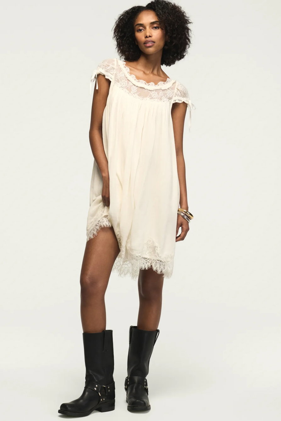 Image of Lucky Brand Lace Babydoll Mini Dress - Women's Clothing Dresses Mini Dress in Gardenia