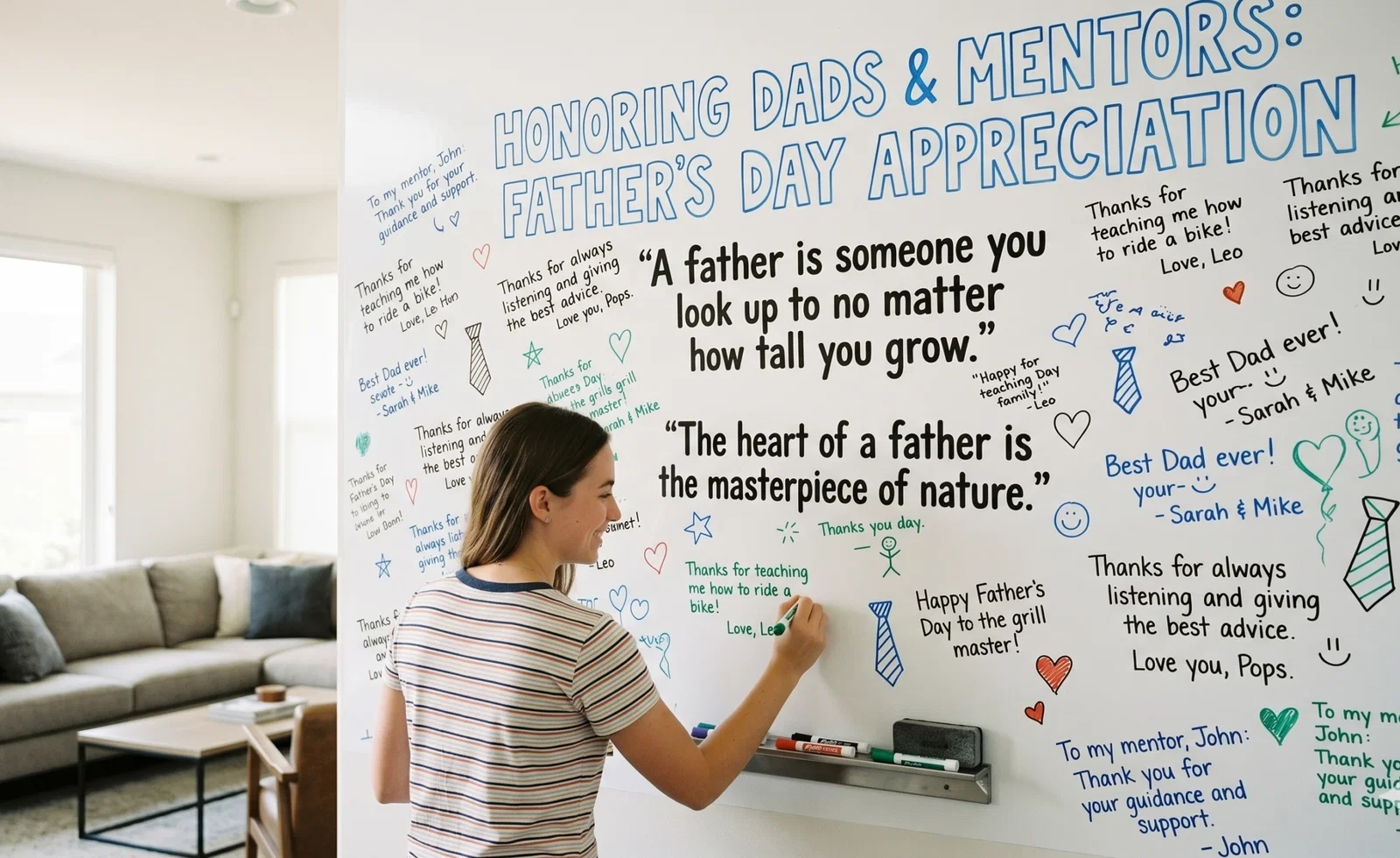 fathers day quotes on whiteboard wall