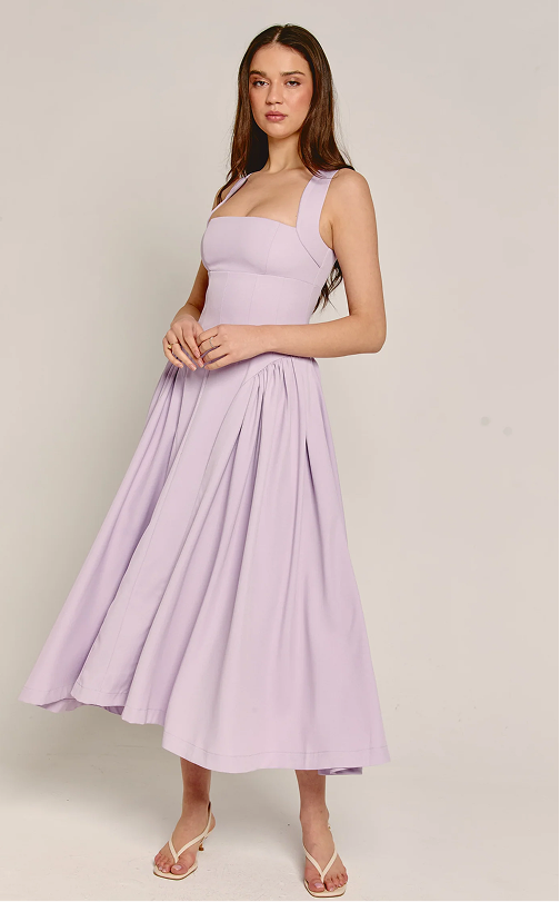 Lilac Gathered Hip Pocket Midaxi Dress