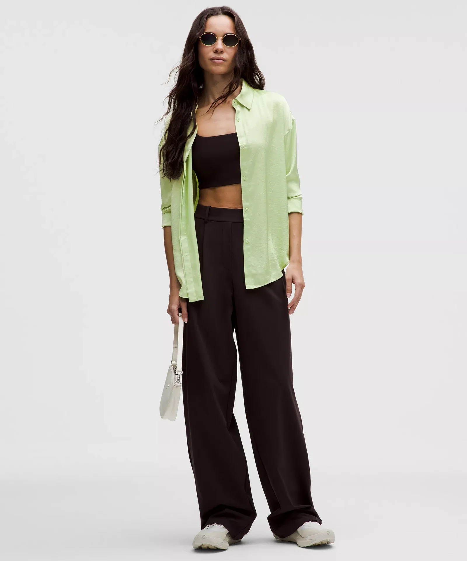 Logo Charm Satin Collared Long-Sleeve Shirt