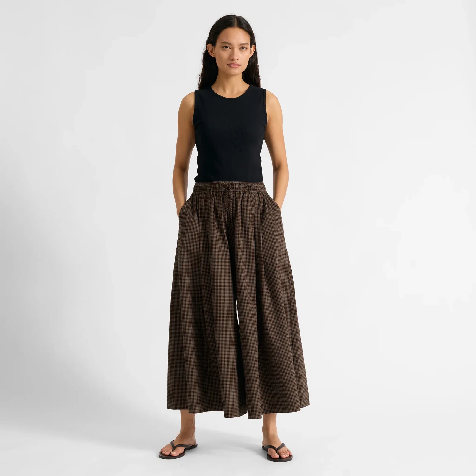 Image of Chocolate and Black Gingham Culottes
