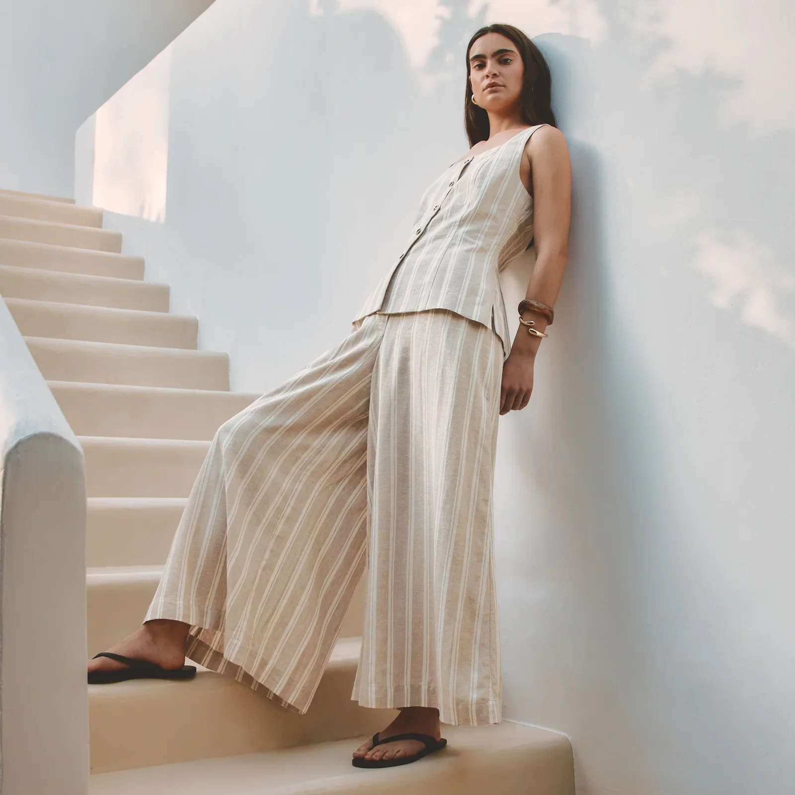 Image of Linen Stripe Culotte