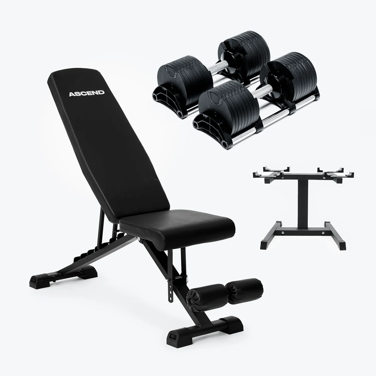 Image of Bundle: Nuo Style Dumbbells (5 - 70 lb or 7.5-90 lb) & Bench
