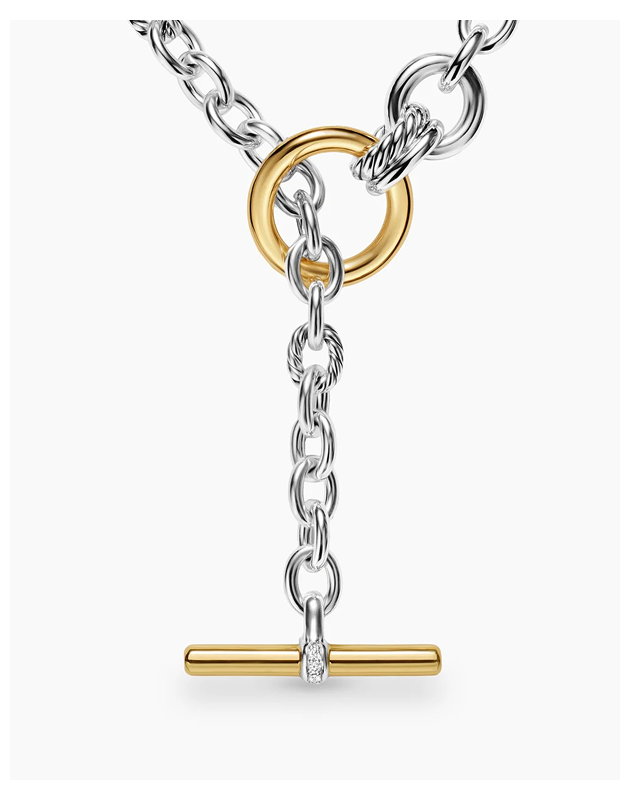 DY Mercer® Double Row Toggle Chain Necklace Sterling Silver with 18K Yellow Gold and Diamonds, 8mm