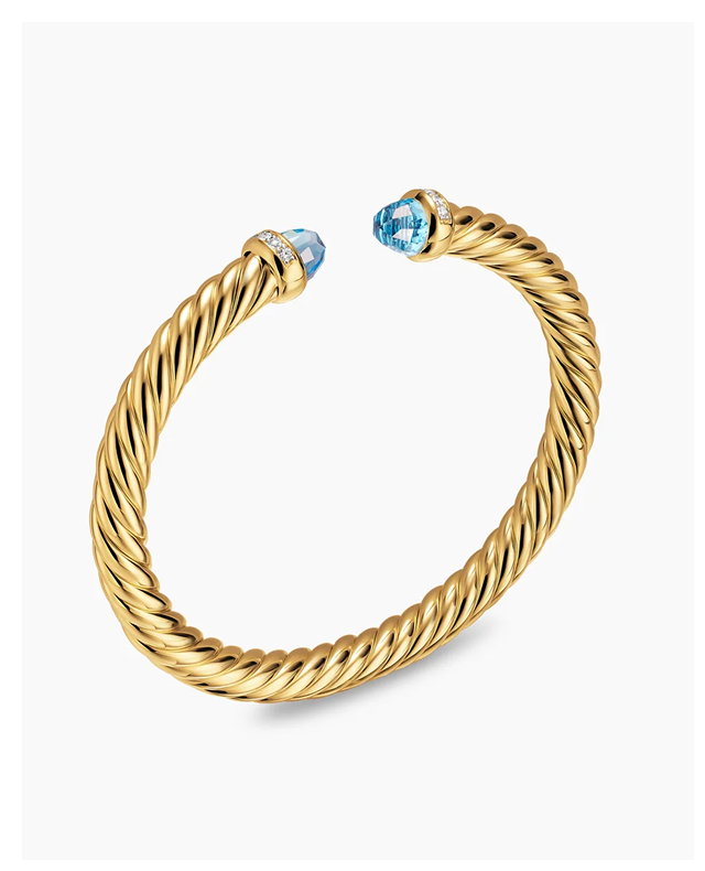 Cablespira® Flex Bracelet 18K Yellow Gold with Blue Topaz and Diamonds, 6mm