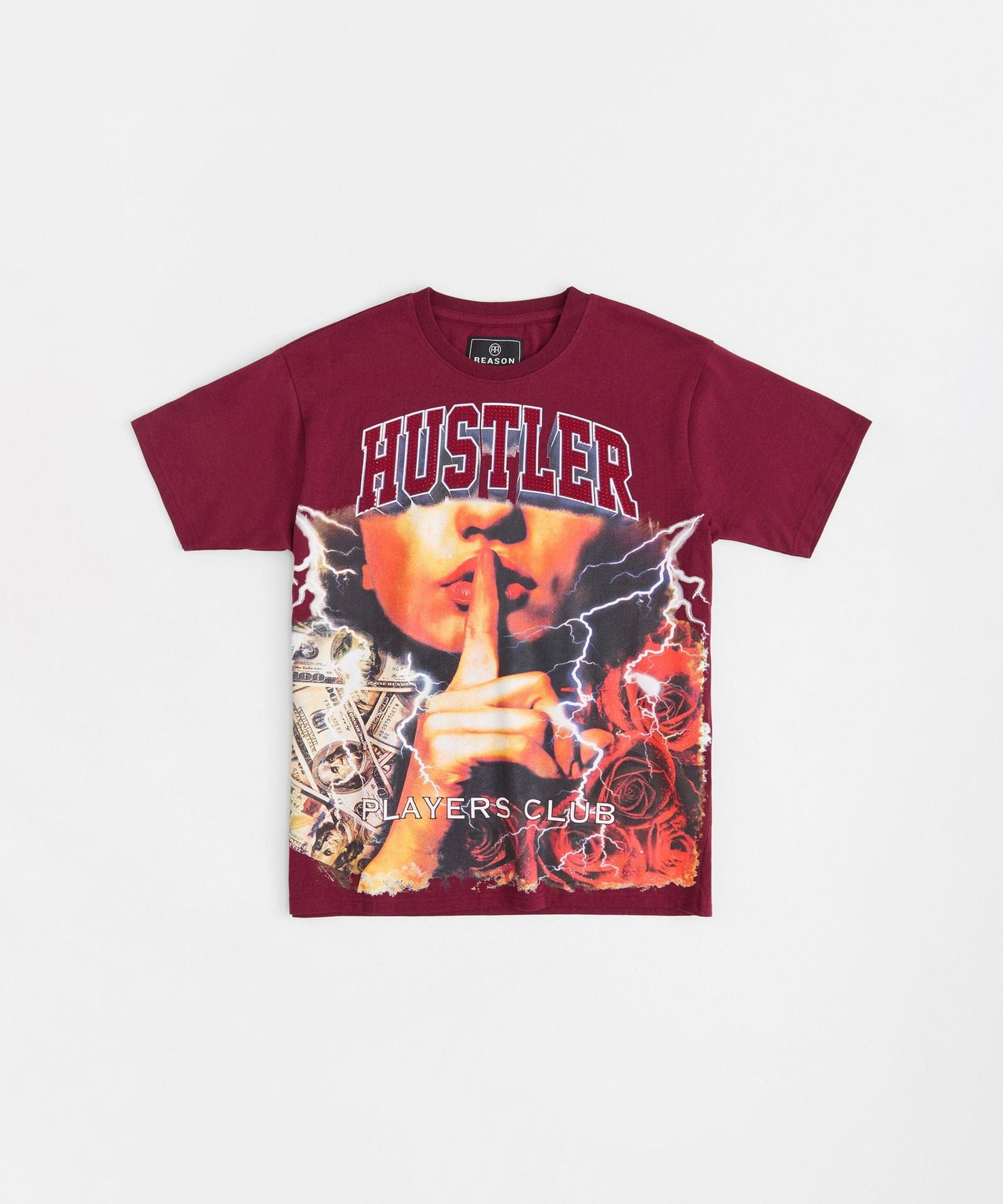Hustler Players Club Rhinestone Short Sleeve Tee - Mauve - MAUVE / S
