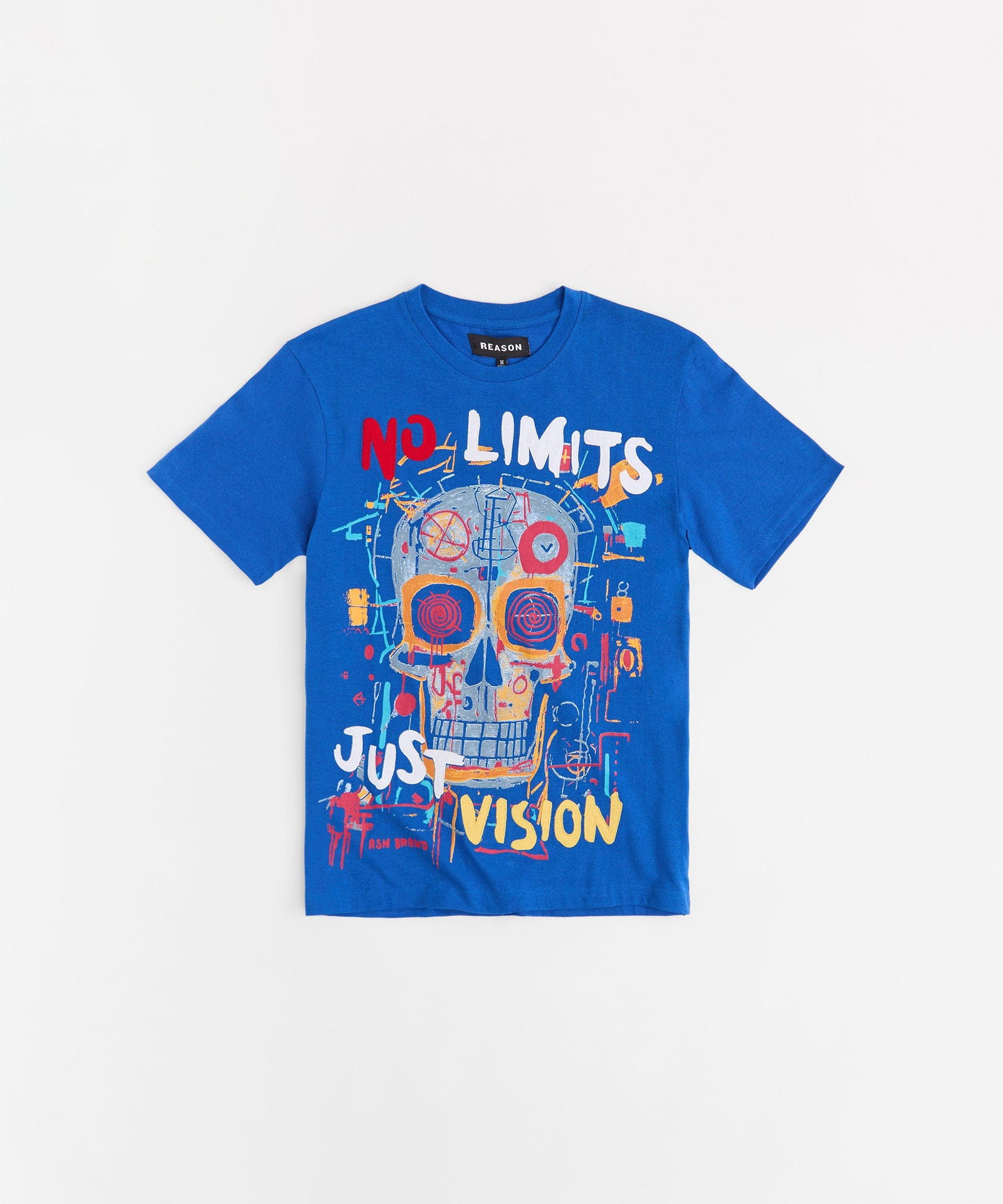 No Limits Skull Applique Short Sleeve Tee - Blue - BLUE / S