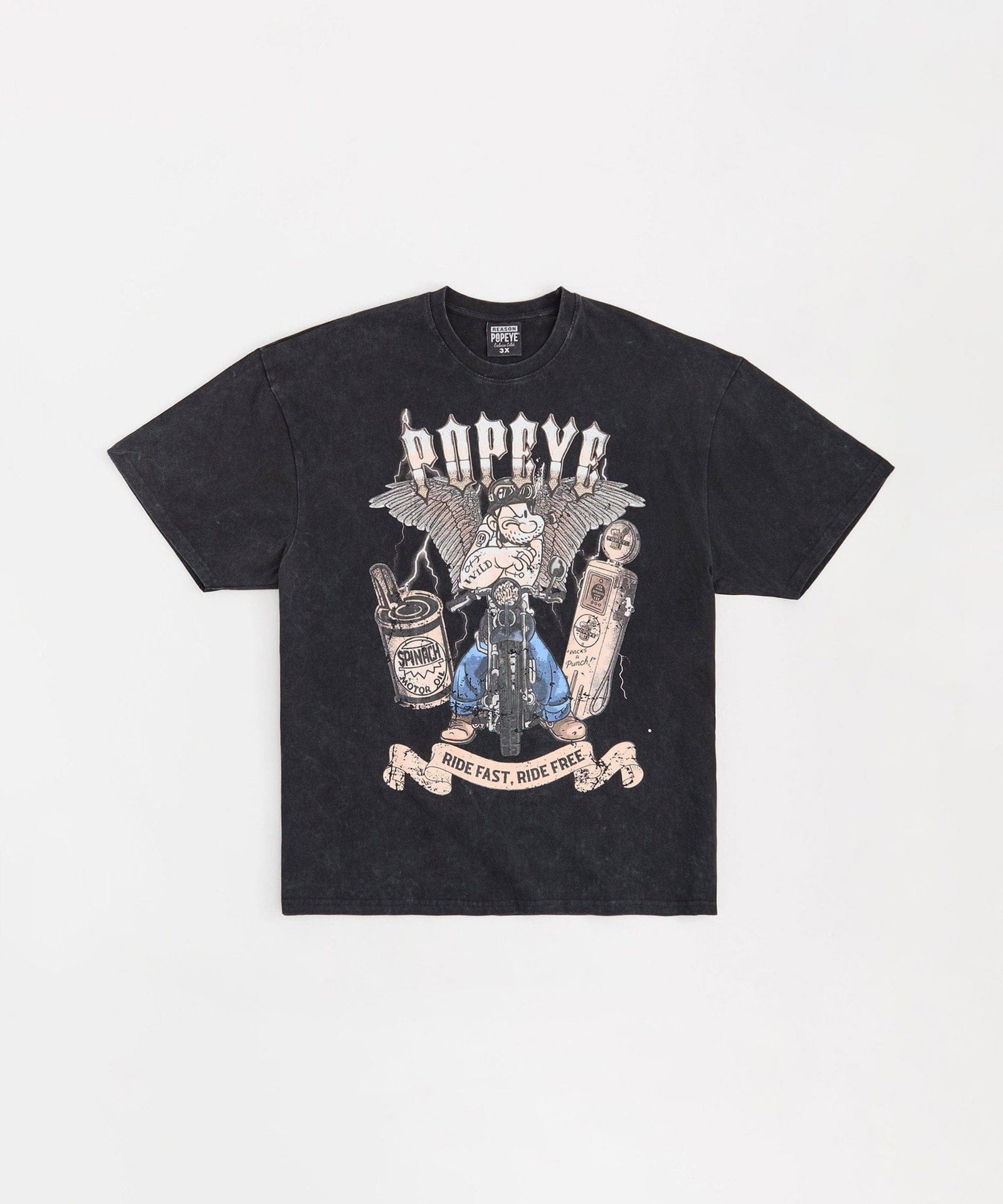 Popeye Ride Fast Short Sleeve Tee - Washed Black - WASHED BLACK / M