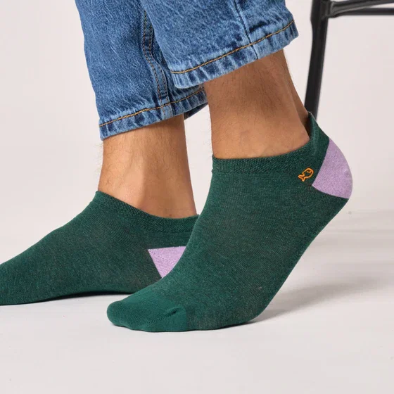 Socquettes en coton peigné unies - Vert chiné