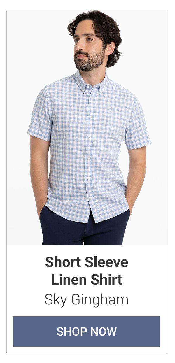 Sky Gingham Short Sleeve Linen Shirt