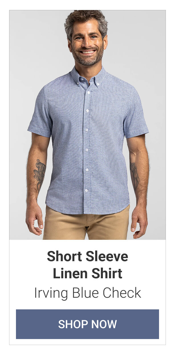 Irving Blue Check Short Sleeve Linen Shirt