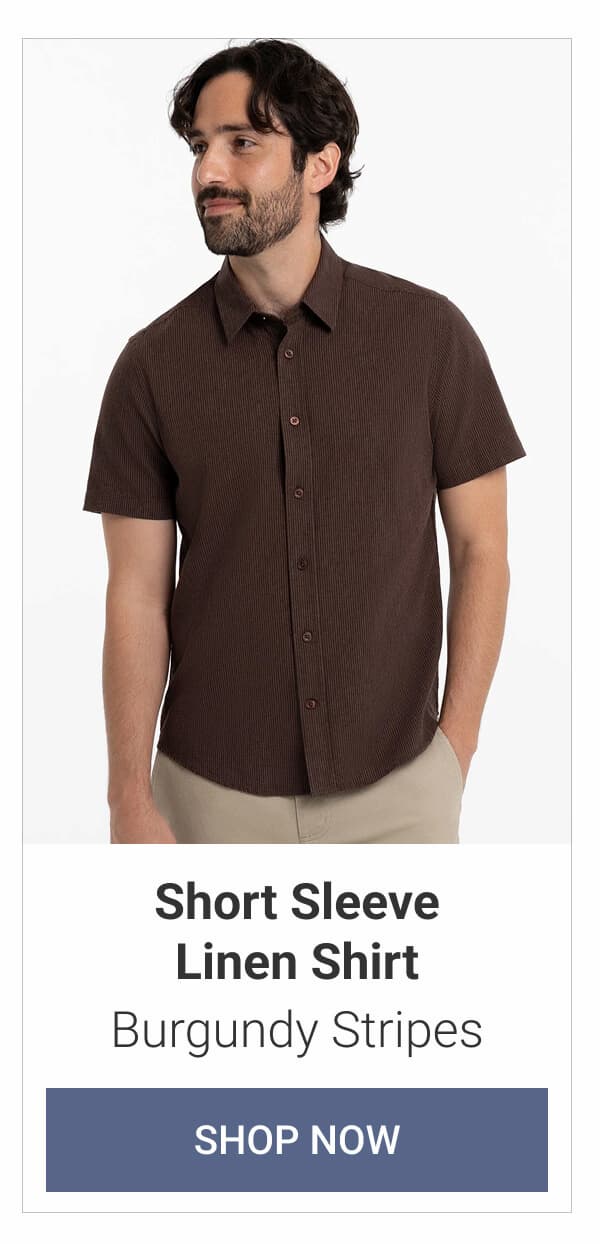 Burgundy Stripes Short Sleeve Linen Shirt