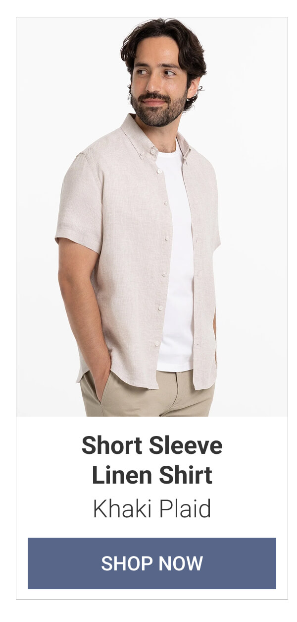 Khaki Plaid Short Sleeve Linen Shirt