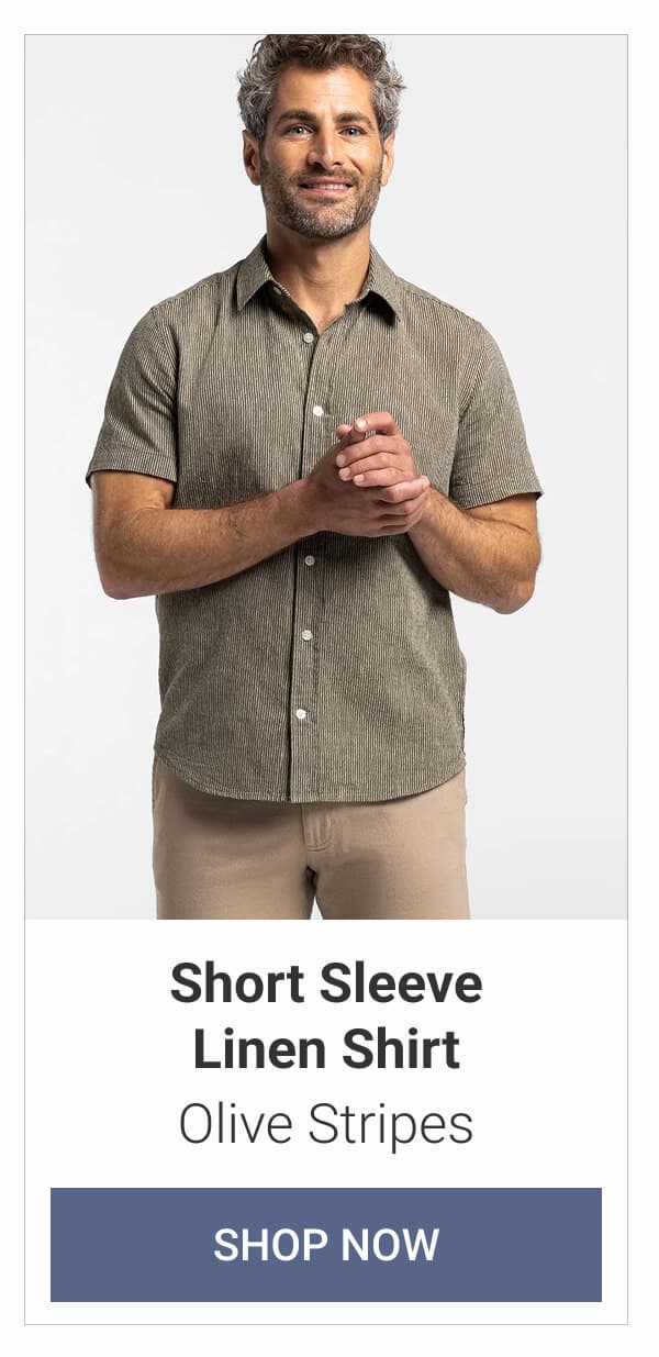 Olive Stripes Short Sleeve Linen Shirt