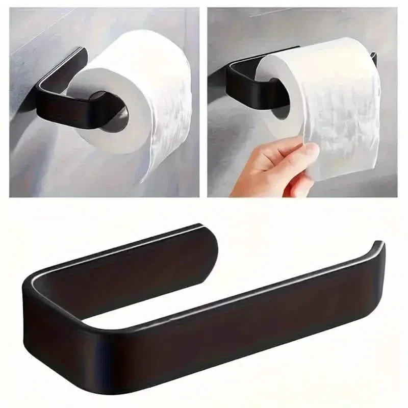 Image of 2-Pack: No-Drill Self-Adhesive Toilet Paper Holder – Black & White