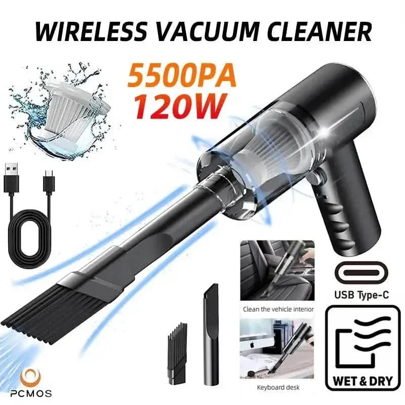 Image of Wireless Vacuum Cleaner Dual Use for Home and Car 120W High Power Powerful Vacuum Cleaner Black PCMOS 1PC