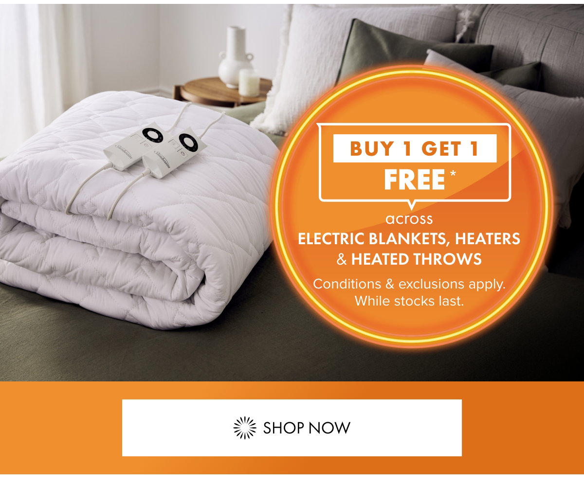 Buy 1 get 1 free across Electric Blankets, Heaters & Heated Throws