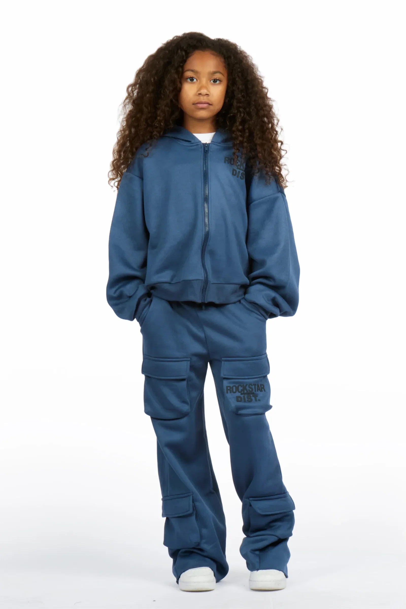 Image of Girls Mauricia Navy Crop Baggy Track Set